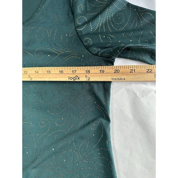 Women’s Sz M Green Long Sleeve Blouse With Gold Studded Embellishments Holiday - Picture 10 of 12